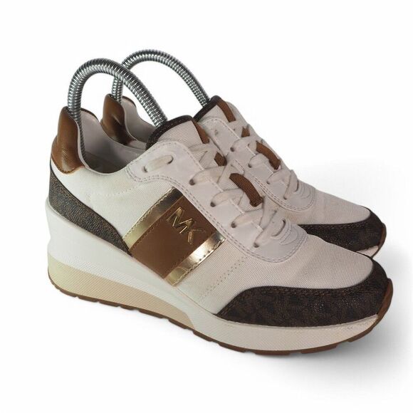 Michael Kors Semi Lux Mabel Hidden Wedge Trainers Brown 43F1MBFSCB Women's 6M - Picture 4 of 11